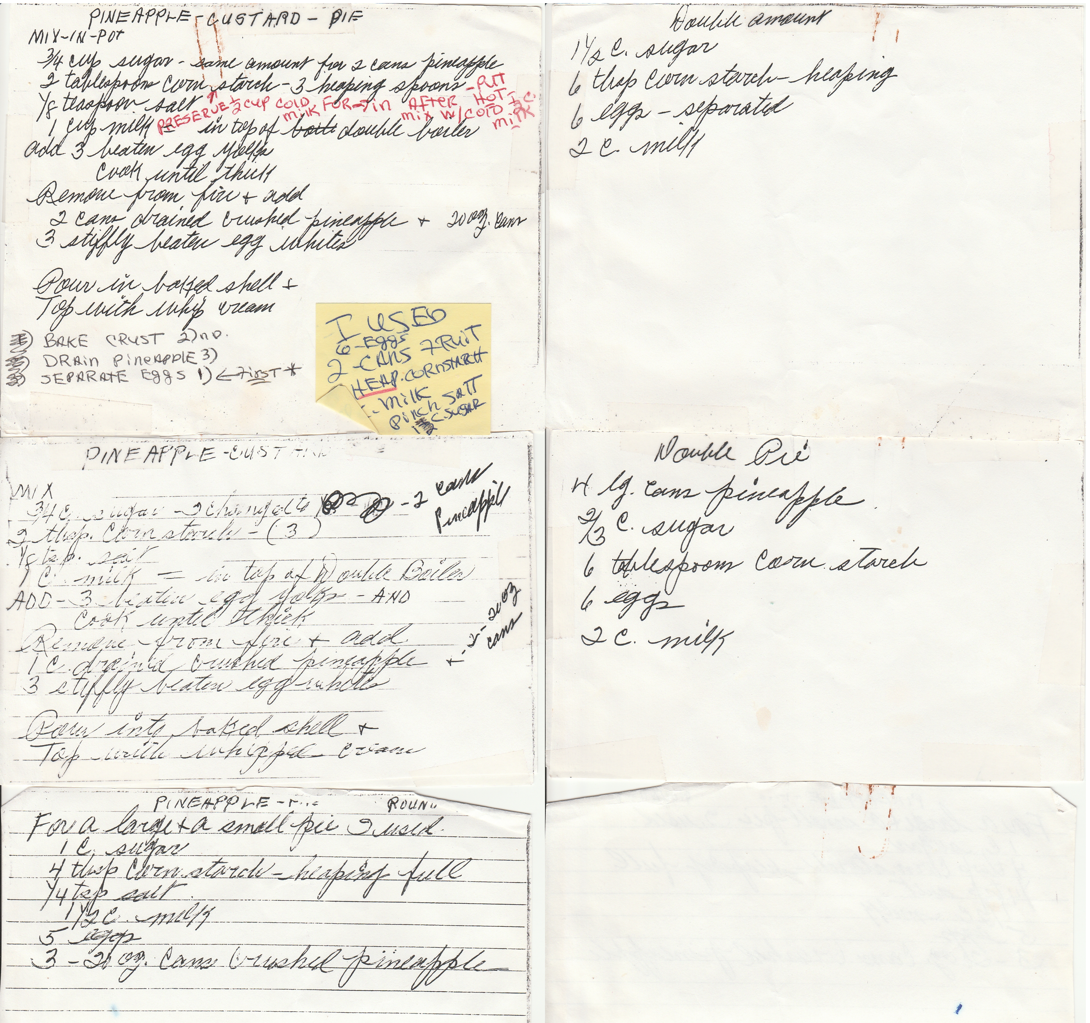 Pineapple Custard Pie recipe.  The text is contained in this blog post.