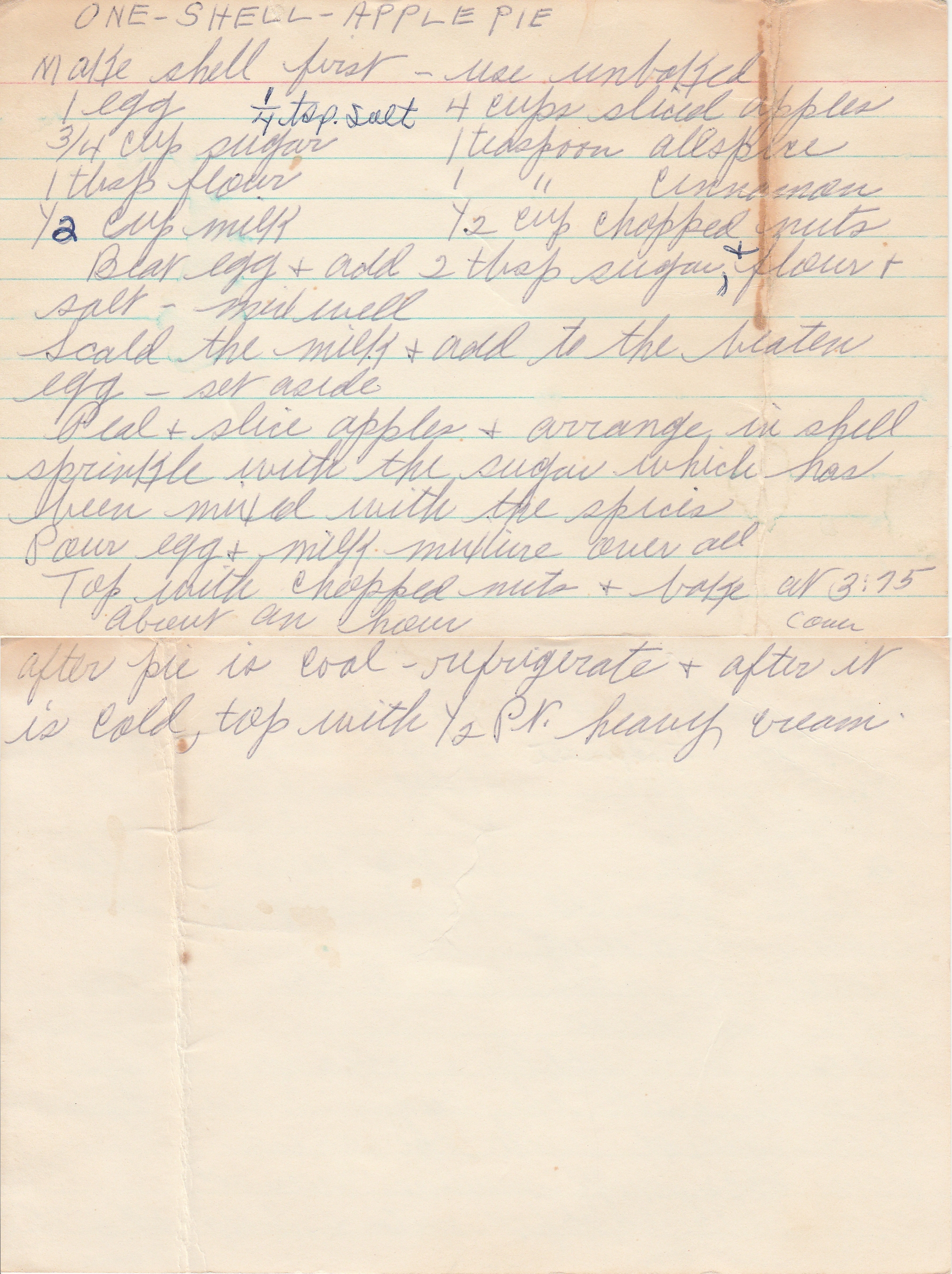 One Shell Apple Pie recipe.  The text is contained in this blog post