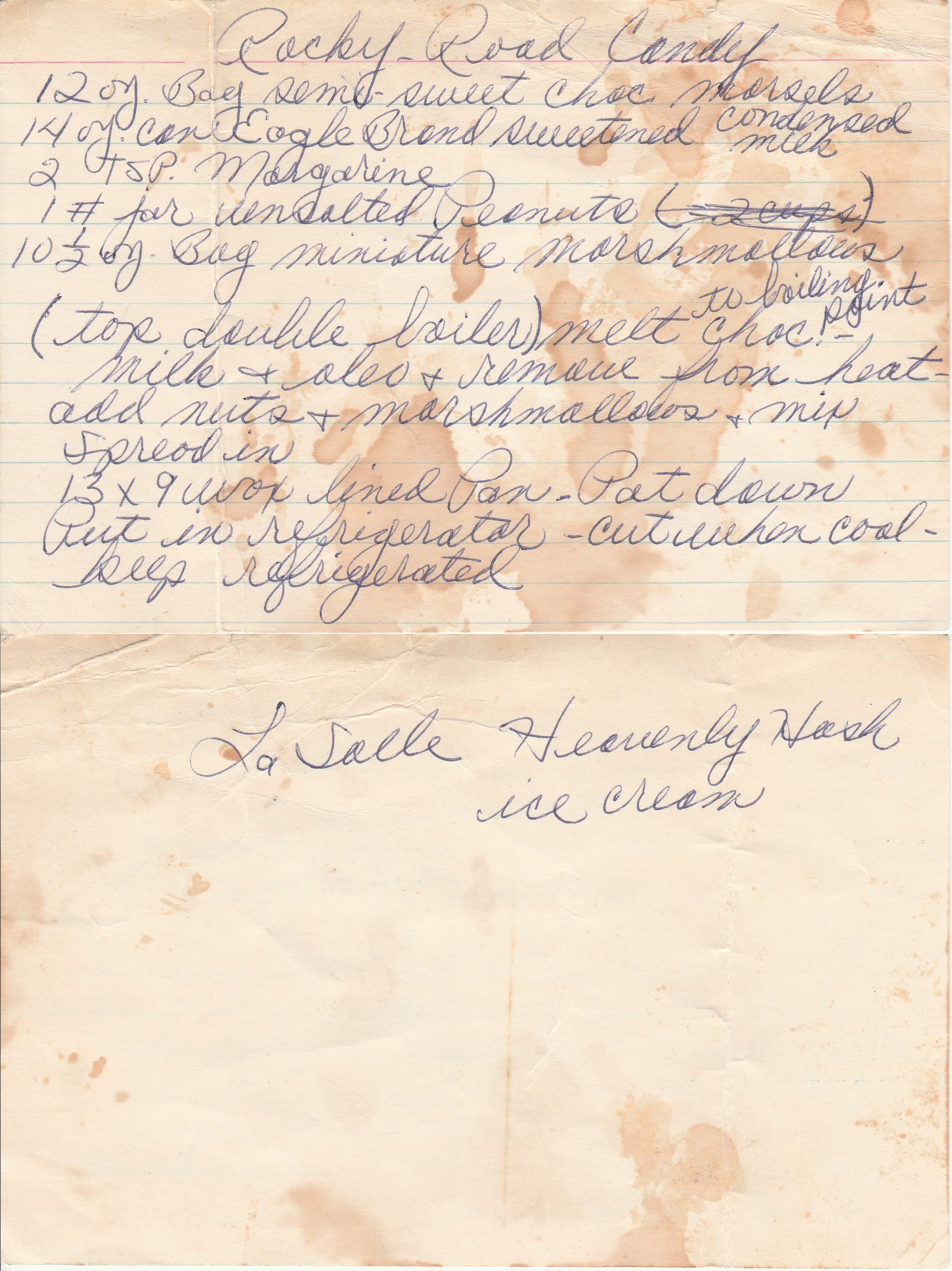 Handwritten Rocky Road Candy recipe.  The text is contained in this blog post.